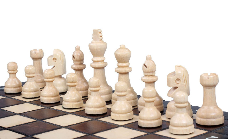 Pièces en bois d'un jeu d'échecs pour débutant, modèle scolaire 27 cm