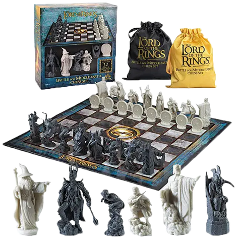 Ensemble boite, échiquier et pièces d'échecs le seigneur des anneaux