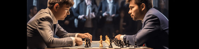 Deux joueurs s'affrontant aux échecs devant un public