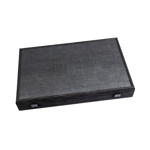 Grand backgammon façon cuir noir ouvert