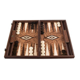 Backgammon en loupe de noyer avec range-pions