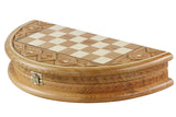 Jeu d'échecs rond en bois sculpté à la main