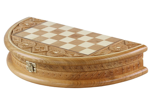 Jeu d'échecs rond en bois sculpté à la main