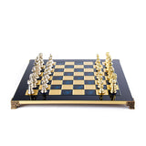 Grand jeu d'échecs Staunton en métal plateau bleu