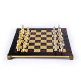 Grand jeu d'échecs Staunton en métal plateau rouge