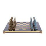 Jeu d'échecs Renaissance pièces bleu et marron
