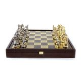 Jeu d'échecs gréco-romain en métal avec coffret en bois
