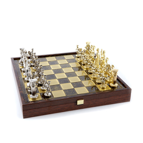 Jeu d'échecs grec et romain 41 cm plateau marron