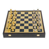 Grand jeu d'échecs Staunton métal 41 cm plateau bleu