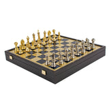 Jeu d'échecs Staunton métal bleu vue de dessus