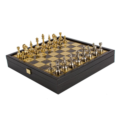 Jeu d'échecs Staunton métal plateau marron