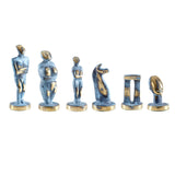 Pièces d'échecs Art Cycladique en métal bleues