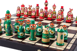 Jeu d'Échecs Russe avec pièces d'échecs vertes et bleues