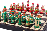 Jeu d'Échecs Russe avec pièces d'échecs vertes et bleues