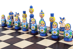 Pièces d'échecs Russe Babushka Bleues