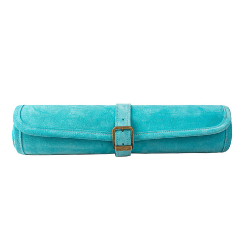 Plateau d'échecs en daim turquoise déroulé