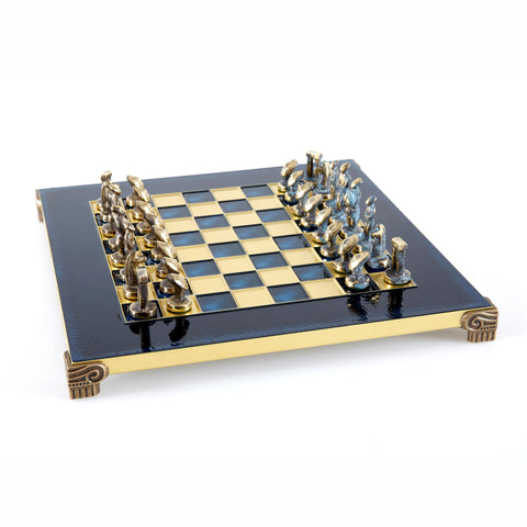 Jeu d'échecs Art Cycladique pièces bleu et marron