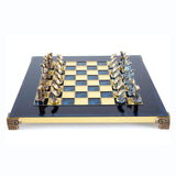 Jeu d'échecs Art Cycladique en laiton plateau bleu