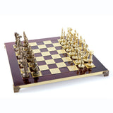 Jeu d'échecs Renaissance pièces or et bronze plateau rouge