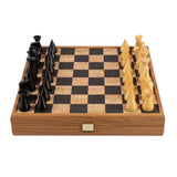 Jeu d'échecs en liège noir avec pièces modernes en bois