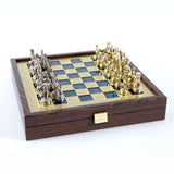Jeu d'échecs en métal avec coffret plateau bleu