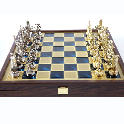 Jeu d'échecs mythologie grecque plateau bleu