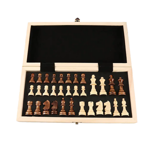 Échiquier en bois massif avec espace de stockage pour pièces d'échecs