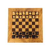 Échiquier en bois d'olivier fabriqué à la main avec pièces d'échecs